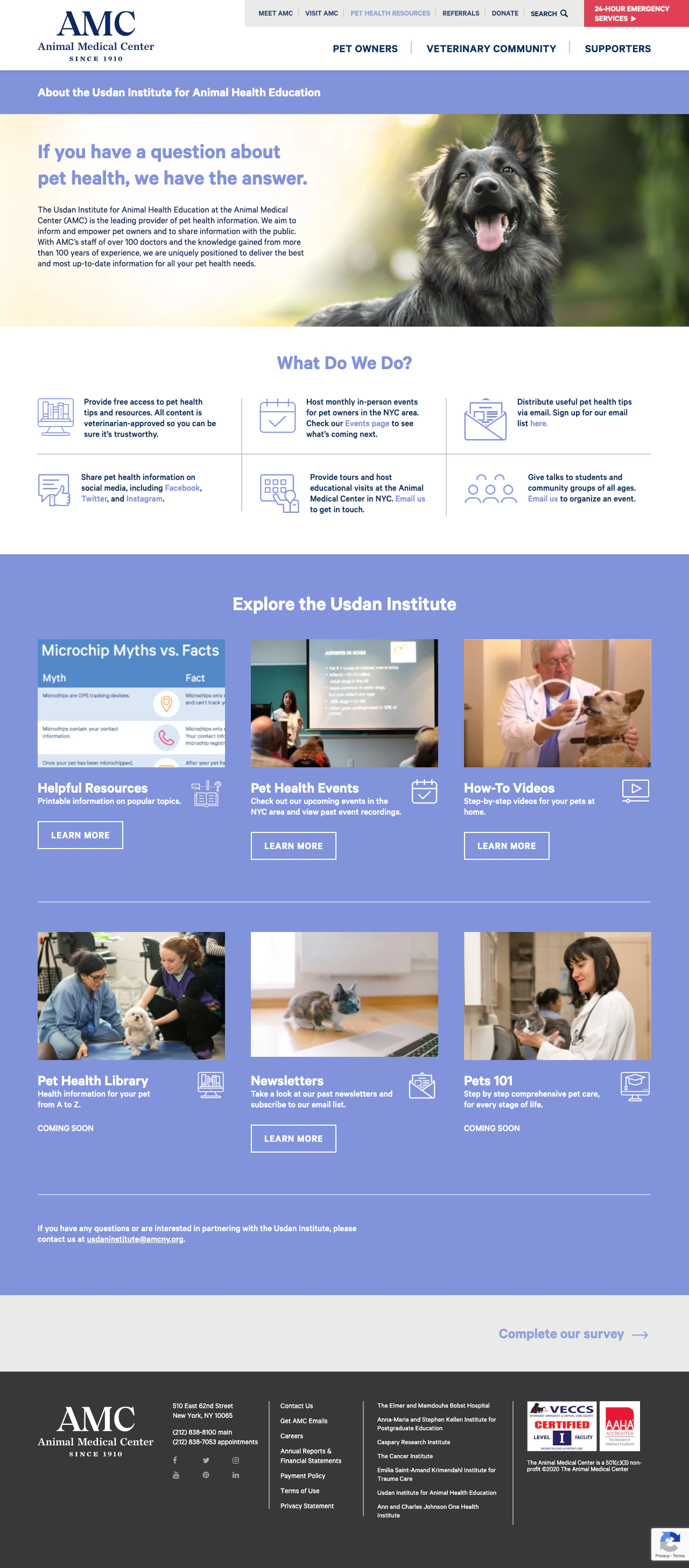 The Animal Medical Center clinical institute page