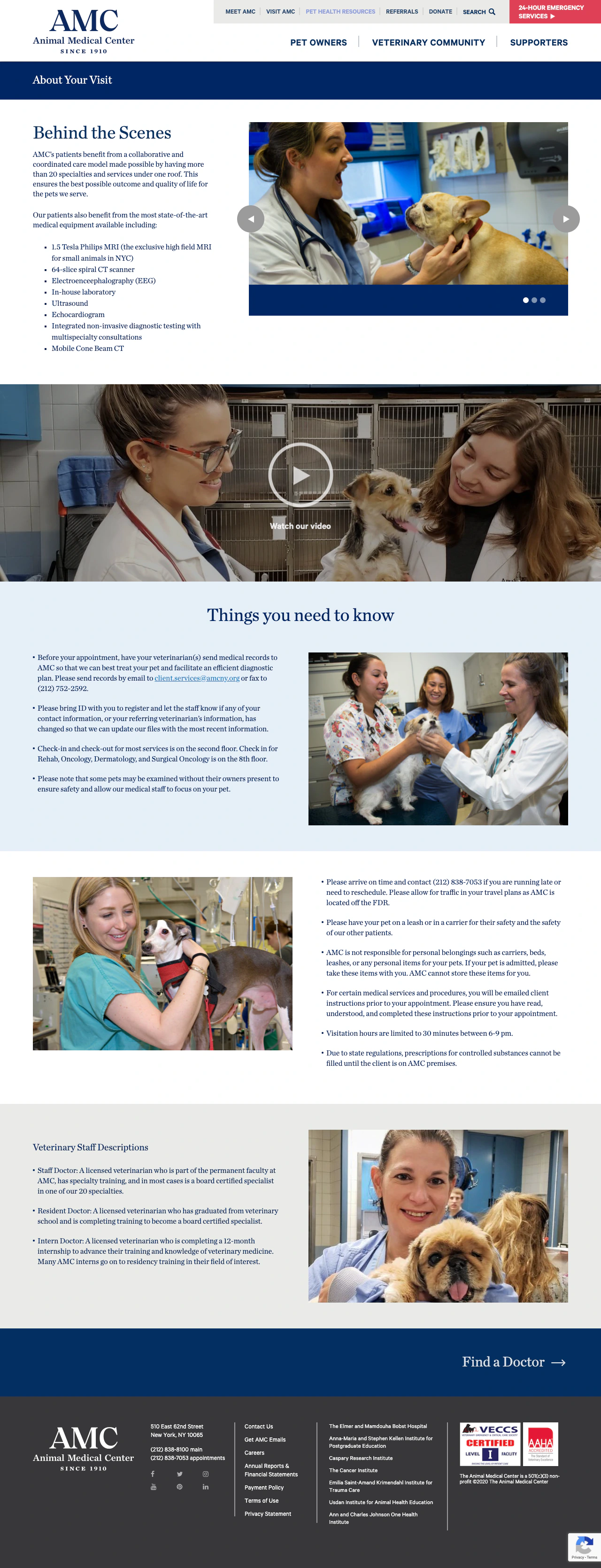 The Animal Medical Center visitor guidance page