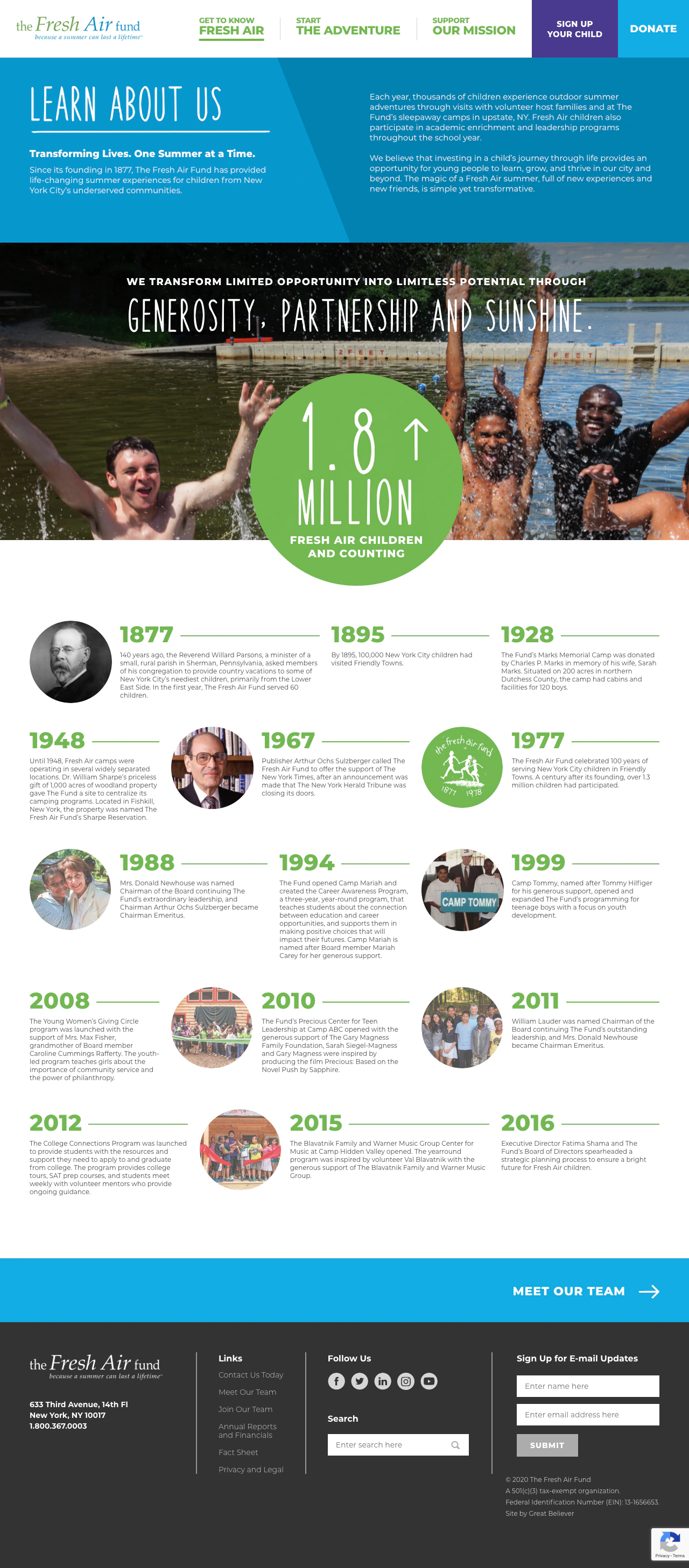 The Fresh Air Fund about page with organizational history and impact