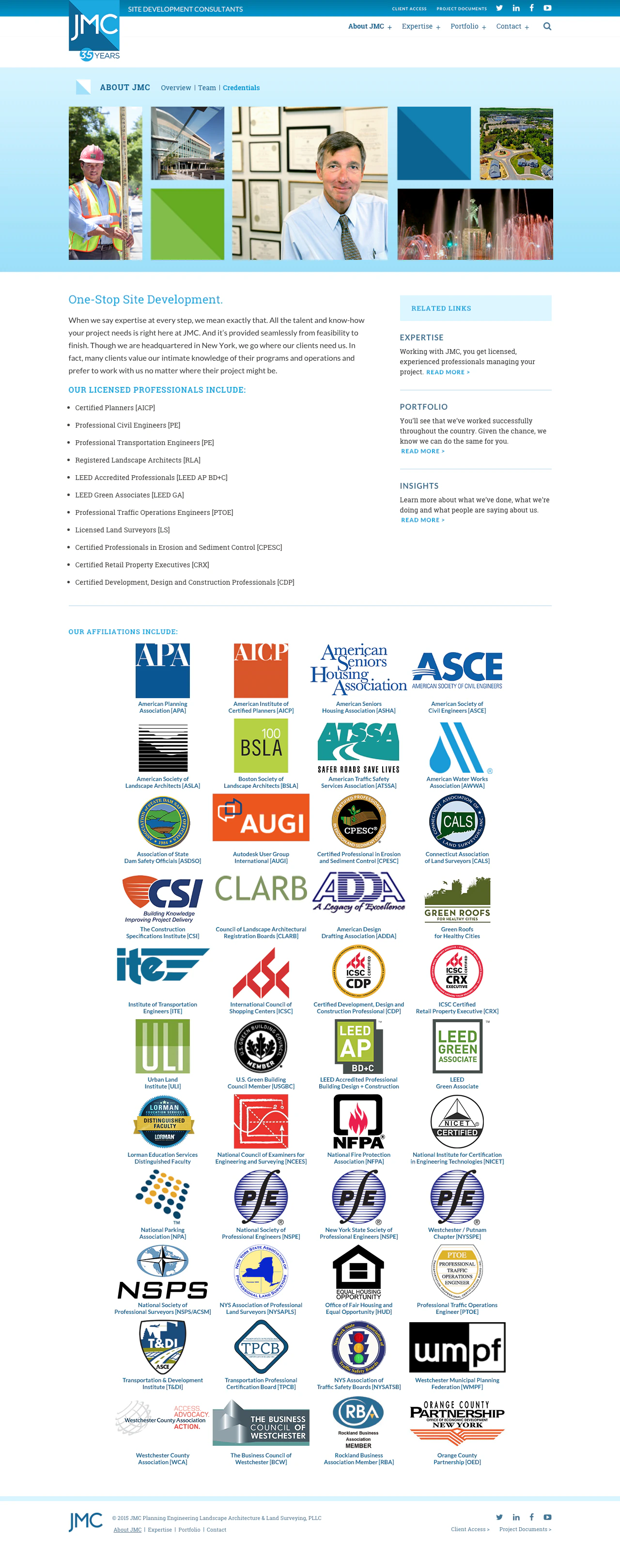 JMC credentials page with professional qualifications