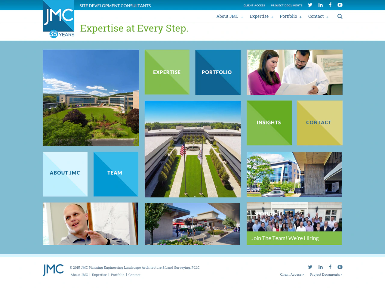 JMC homepage presenting five professional disciplines