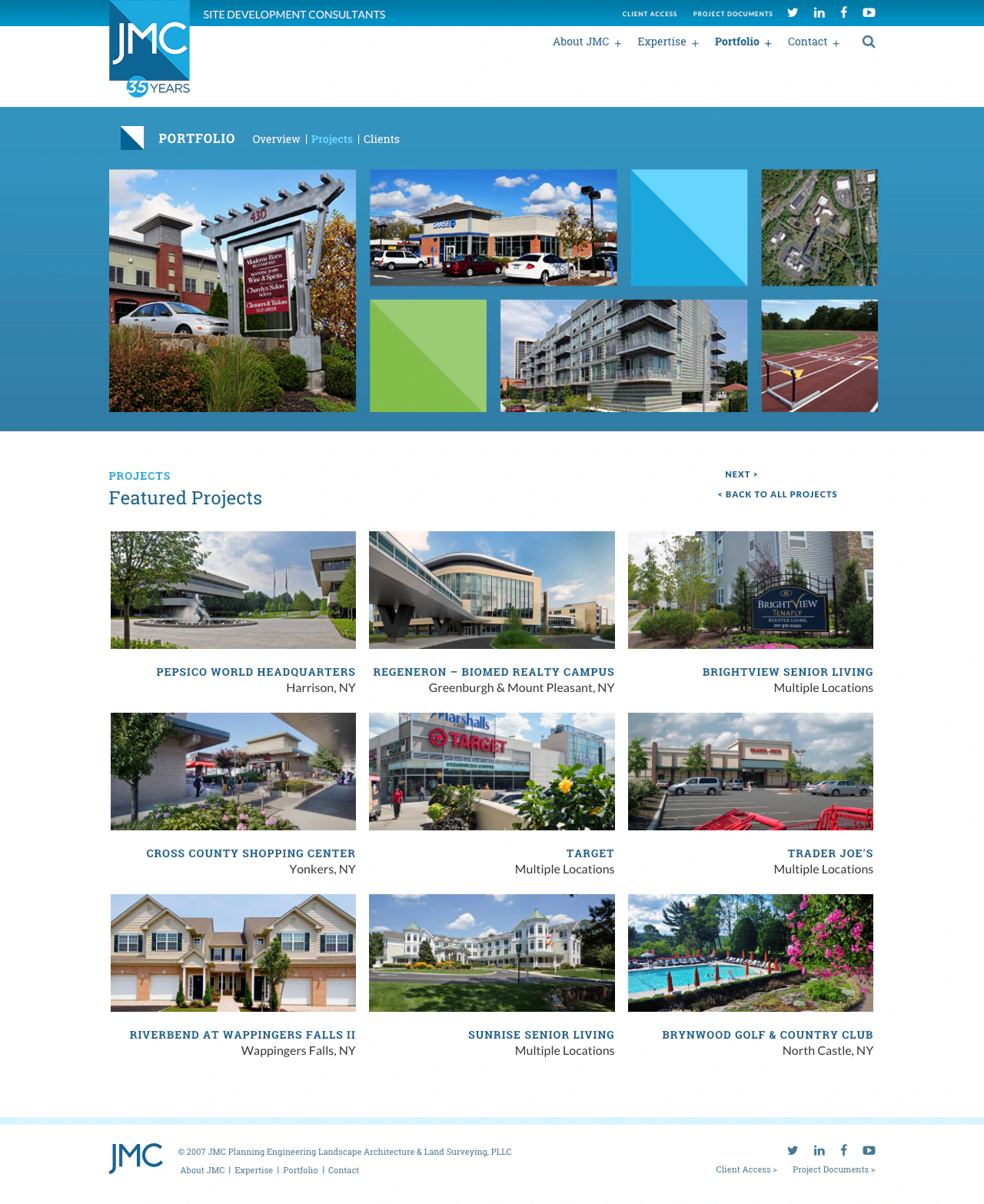 JMC portfolio page with project categories