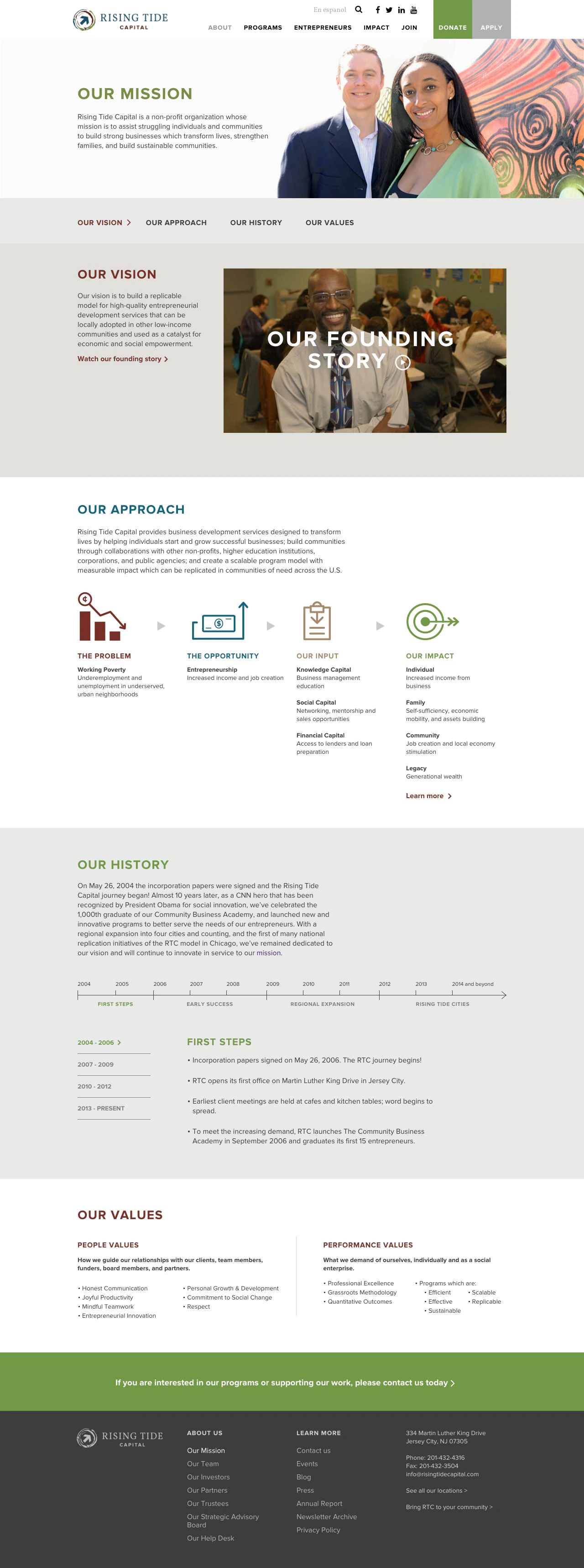 Rising Tide Capital about page with organization background