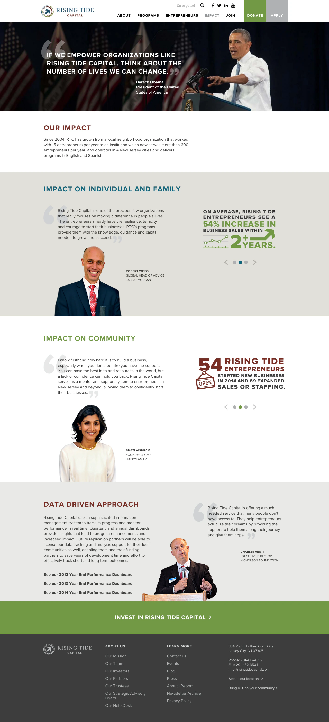 Rising Tide Capital results page with impact information