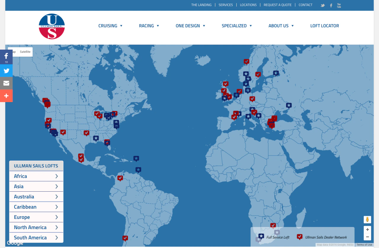 Ullman Sails loft locator with global locations