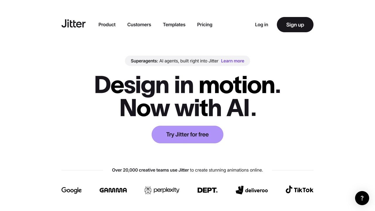 Jitter homepage introducing its browser-based motion design tool.