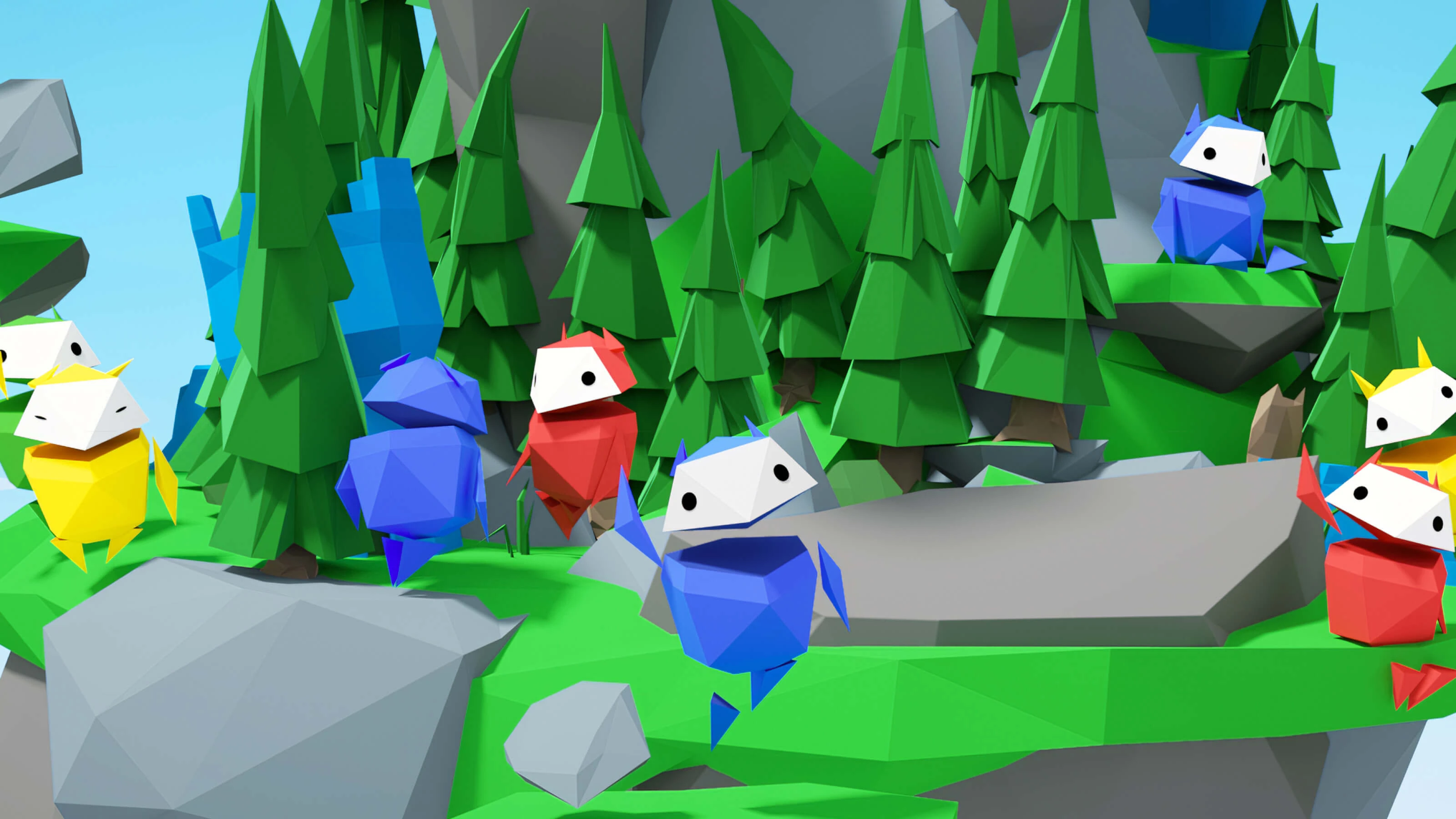 Colorful low-poly characters in the forest world of Google Interland